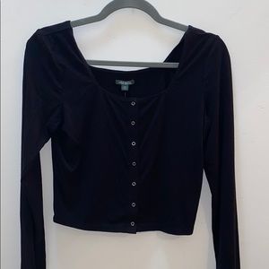 Wild Fable Black Ribbed Snap Front Top